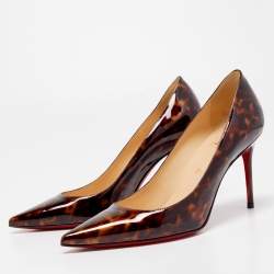 Pre Owned Christian Louboutin Two Tone Leopard Print Patent Leather Kate Pumps Size 37