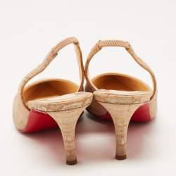 مملوكة مسبقًا Christian Louboutin Beige Python Embossed Kate Slingback Pumps Size 37.5