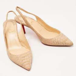 مملوكة مسبقًا Christian Louboutin Beige Python Embossed Kate Slingback Pumps Size 37.5