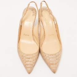 مملوكة مسبقًا Christian Louboutin Beige Python Embossed Kate Slingback Pumps Size 37.5