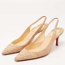 مملوكة مسبقًا Christian Louboutin Beige Python Embossed Kate Slingback Pumps Size 37.5