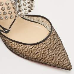 Pre Owned Christian Louboutin Black Lace, Leather and Spiked PVC Levita Rete Pumps Size 38.5