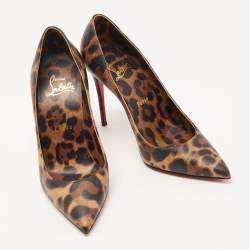 Pre Owned Christian Louboutin Beige/Brown Leather Pigalle Pumps Size 35