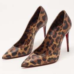 Pre Owned Christian Louboutin Beige/Brown Leather Pigalle Pumps Size 35