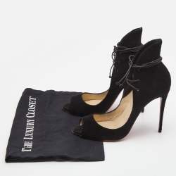 Pre Owned Christian Louboutin Black Suede Megavamp Peep Toe Pumps Size 38