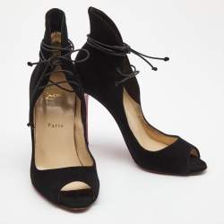 Pre Owned Christian Louboutin Black Suede Megavamp Peep Toe Pumps Size 38