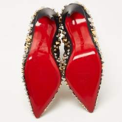Pre Owned Christian Louboutin Black Leather Studded So Full Kate Ankle Booties Size 38
