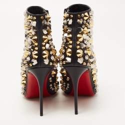 Pre Owned Christian Louboutin Black Leather Studded So Full Kate Ankle Booties Size 38