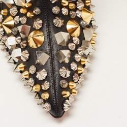 Pre Owned Christian Louboutin Black Leather Studded So Full Kate Ankle Booties Size 38