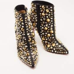 Pre Owned Christian Louboutin Black Leather Studded So Full Kate Ankle Booties Size 38