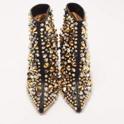 Pre Owned Christian Louboutin Black Leather Studded So Full Kate Ankle Booties Size 38
