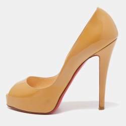 Pre Owned Christian Louboutin Beige Patent Leather Very Prive Pumps Size 35