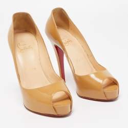 Pre Owned Christian Louboutin Beige Patent Leather Very Prive Pumps Size 35