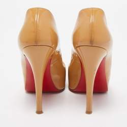 Pre Owned Christian Louboutin Beige Patent Leather Very Prive Pumps Size 35