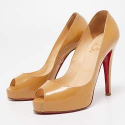 Pre Owned Christian Louboutin Beige Patent Leather Very Prive Pumps Size 35