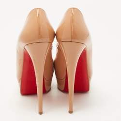 Pre Owned Christian Louboutin Beige Patent Leather Lady Peep Pumps Size 39