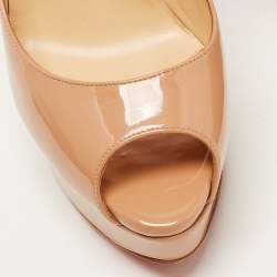 Pre Owned Christian Louboutin Beige Patent Leather Lady Peep Pumps Size 39