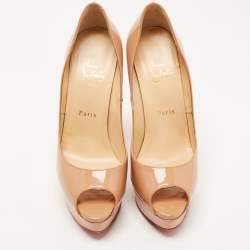 Pre Owned Christian Louboutin Beige Patent Leather Lady Peep Pumps Size 39