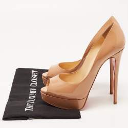 Pre Owned Christian Louboutin Beige Patent Leather Lady Peep Pumps Size 39