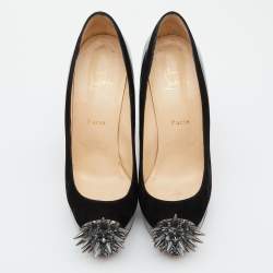 Pre Owned Christian Louboutin Black Patent Leather and Suede Asteroid Platform Pumps Size 40