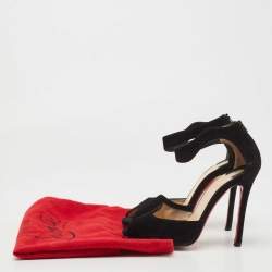 Christian Louboutin Black Suede Peep Toe Ankle Strap Sandals Size 36