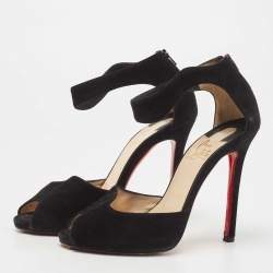 Christian Louboutin Black Suede Peep Toe Ankle Strap Sandals Size 36