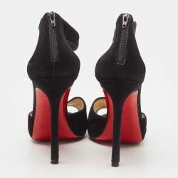 Christian Louboutin Black Suede Peep Toe Ankle Strap Sandals Size 36