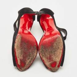 Christian Louboutin Black Suede Peep Toe Ankle Strap Sandals Size 36