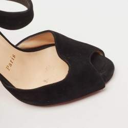 Christian Louboutin Black Suede Peep Toe Ankle Strap Sandals Size 36