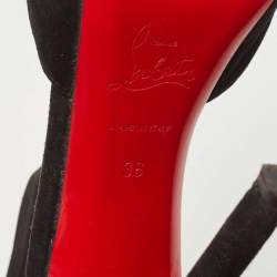 Christian Louboutin Black Suede Peep Toe Ankle Strap Sandals Size 36