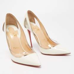 Pre Owned Christian Louboutin White Patent Leather and PVC Cosmo Pumps Size 36