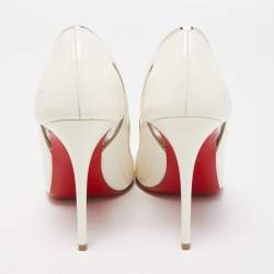 Pre Owned Christian Louboutin White Patent Leather and PVC Cosmo Pumps Size 36