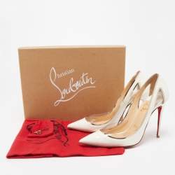 Pre Owned Christian Louboutin White Patent Leather and PVC Cosmo Pumps Size 36