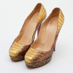 Christian Louboutin Yellow/Brown Python Bianca Pumps Size 39
