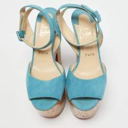 Christian Louboutin Turquoise Suede Super Dombasle Sandals Size 38.5