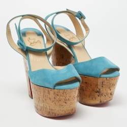 Christian Louboutin Turquoise Suede Super Dombasle Sandals Size 38.5