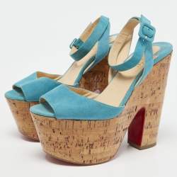 Christian Louboutin Turquoise Suede Super Dombasle Sandals Size 38.5