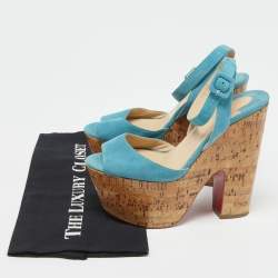 Christian Louboutin Turquoise Suede Super Dombasle Sandals Size 38.5