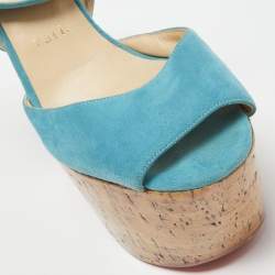 Christian Louboutin Turquoise Suede Super Dombasle Sandals Size 38.5