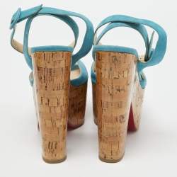 Christian Louboutin Turquoise Suede Super Dombasle Sandals Size 38.5