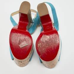 Christian Louboutin Turquoise Suede Super Dombasle Sandals Size 38.5