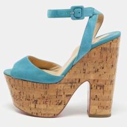 Christian Louboutin Turquoise Suede Super Dombasle Sandals Size 38.5