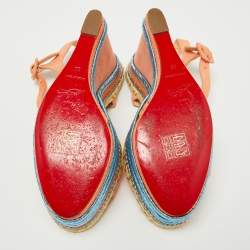 Christian Louboutin Peach Pink Leather New Duplice Wedge Sandals Size 38