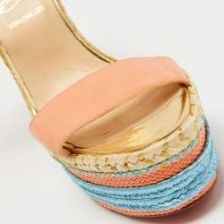 Christian Louboutin Peach Pink Leather New Duplice Wedge Sandals Size 38
