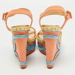 Christian Louboutin Peach Pink Leather New Duplice Wedge Sandals Size 38