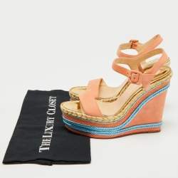 Christian Louboutin Peach Pink Leather New Duplice Wedge Sandals Size 38