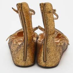 Pre Owned Christian Louboutin Gold Glitter Leather Toerless Muse Cage Ballet Flats Size 39