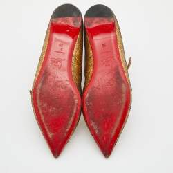 Pre Owned Christian Louboutin Gold Glitter Leather Toerless Muse Cage Ballet Flats Size 39