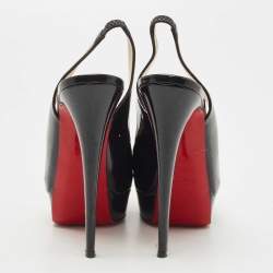 Pre Owned Christian Louboutin Black Patent Leather Lady Peep Platform Peep Toe Slingback Sandals Size 39