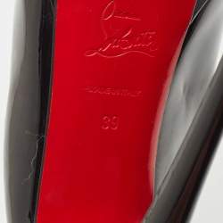 Pre Owned Christian Louboutin Black Patent Leather Lady Peep Platform Peep Toe Slingback Sandals Size 39